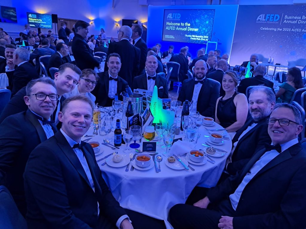 The Bridgnorth Aluminium team sat at a table at the ALFED Awards dinner